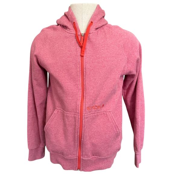Nixon Red Unisex Zipper Front Cotton Blend Hoodie Size Medium - Picture 2 of 7